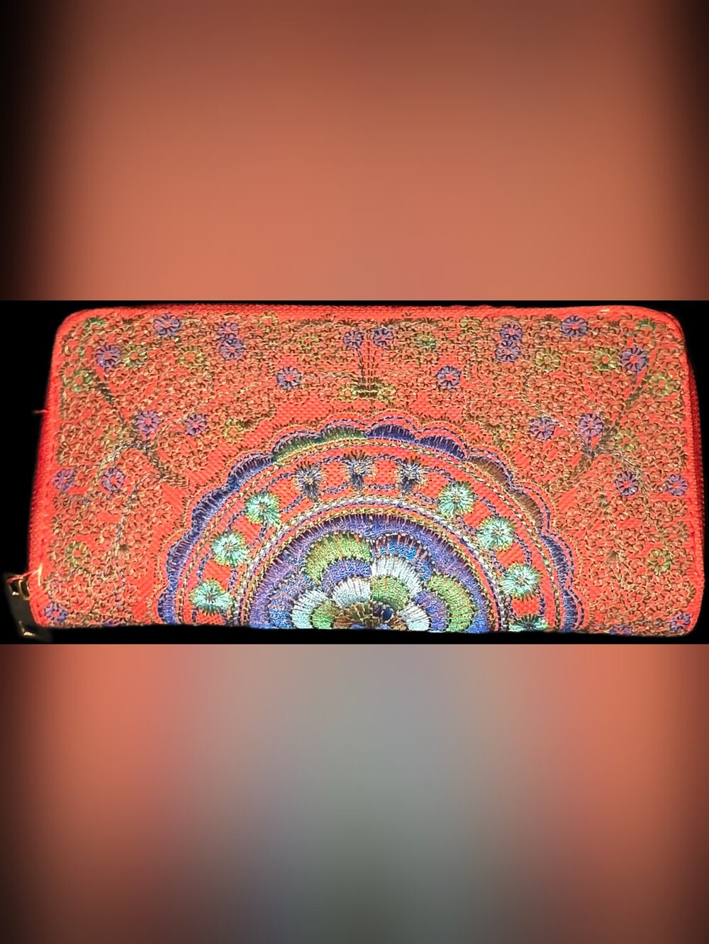 Embroidered Boho Zip Around Wallet